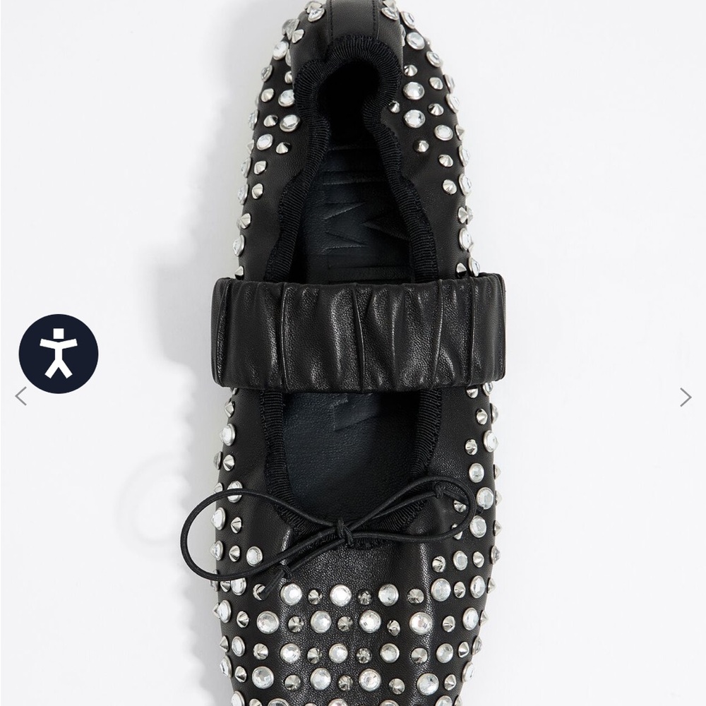 NWT BIMBA y Lola STUDDED BLACK LEATHER BALLERINA Ballet Flats size 39 - Picture 4 of 12